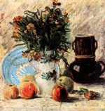 Ваза с цветами, кофейником и фруктами 1887